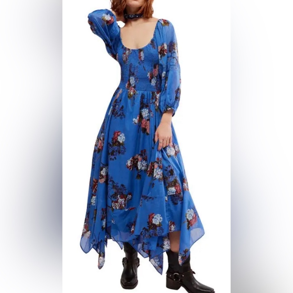 NEW Free People Morning Glory Floral Blue Dress, Small